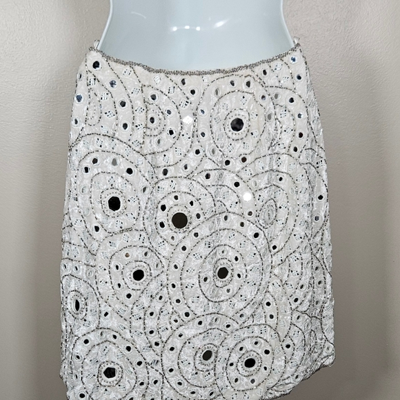 Sherri Hill Mirrored Beaded Mini Skirt Zipper Front Boho Glam Formal Statement - Picture 4 of 11